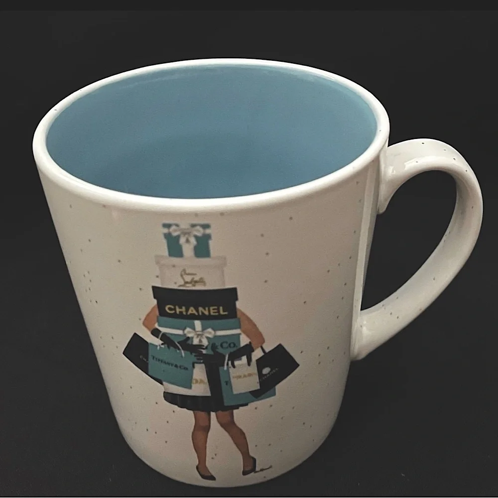 Large Amanda Greenwood Art Turquoise & White Speckled Fashion Designer Mug, NWT - Picture 2 of 4